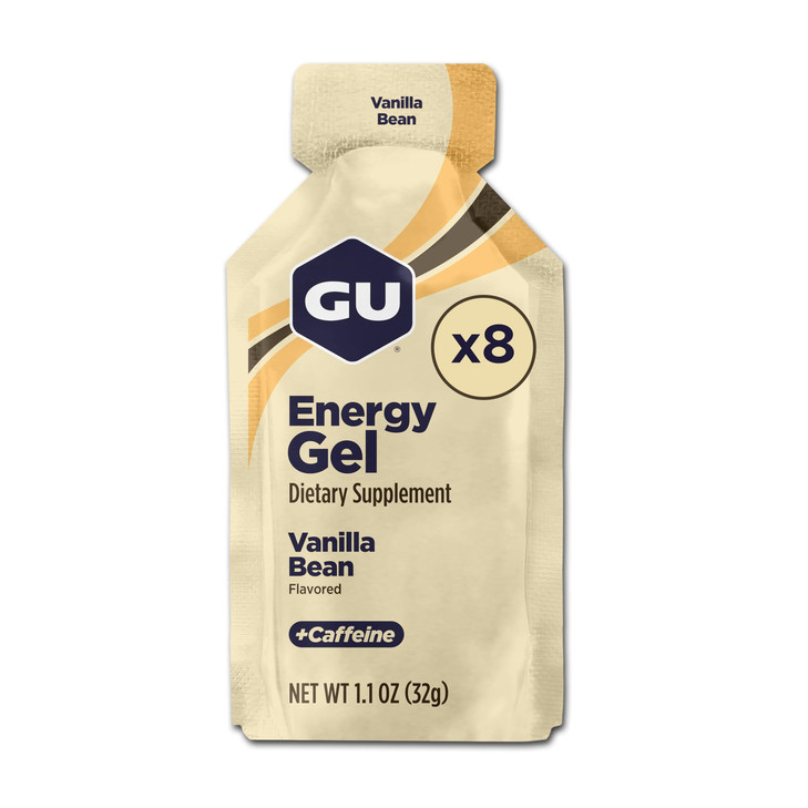 GU Energy Original Sports Nutrition Energy Gel, Vegan and Dairy-Free On-the-Go Energy for Any Workout, Vanilla Bean, 8-Count