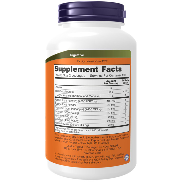 NOW Foods Supplements, Papaya Enzyme with Mint and Chlorophyll, Digestive Support*, 360 Chewable Lozenges