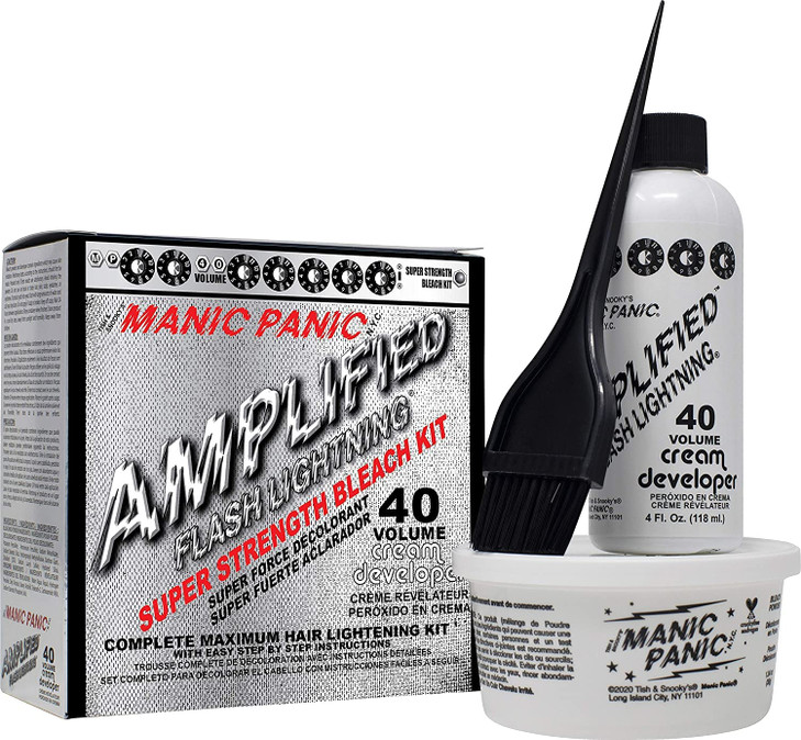 MANIC PANIC Flash Lightning Super Strength Bleach Kit - 40 Volume Developer + Bleach Powder - Hair Lightener for Dark Hair + Lifting up to 7 Levels -