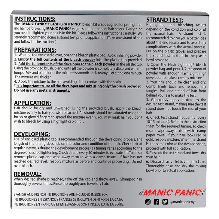 MANIC PANIC Flash Lightning Super Strength Bleach Kit - 40 Volume Developer + Bleach Powder - Hair Lightener for Dark Hair + Lifting up to 7 Levels -