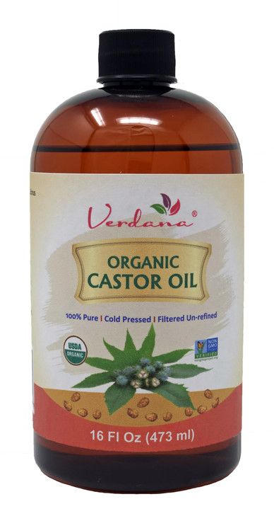 Verdana Organic Castor Oil, Cold Pressed & Hexane Free  For Hair & Scalp Care, Eyelashes, Eyebrows & Skin Care  USDA Certified, Pure & Natural  16