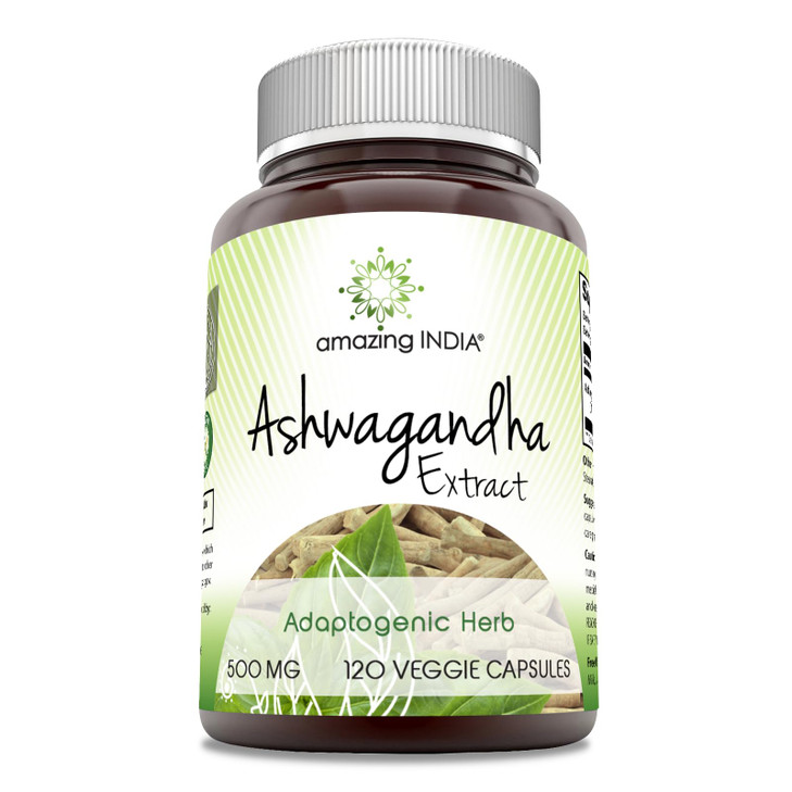 Amazing India Ashwagandha 500 mg Veggie Capsules Supplement | Made with Natural Ashwagandha | Non-GMO | Gluten Free (120 Count)