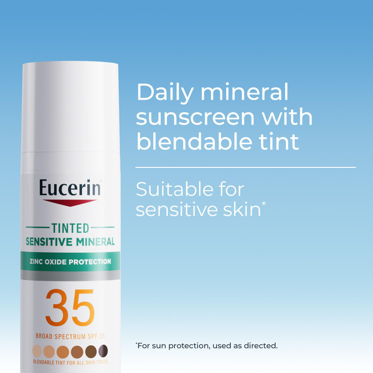 Eucerin Sun Tinted Sensitive Mineral Face Sunscreen Lotion SPF 35, Non-Comedogenic Mineral Sunscreen with Gentle Zinc Oxide Protection for Sensitive
