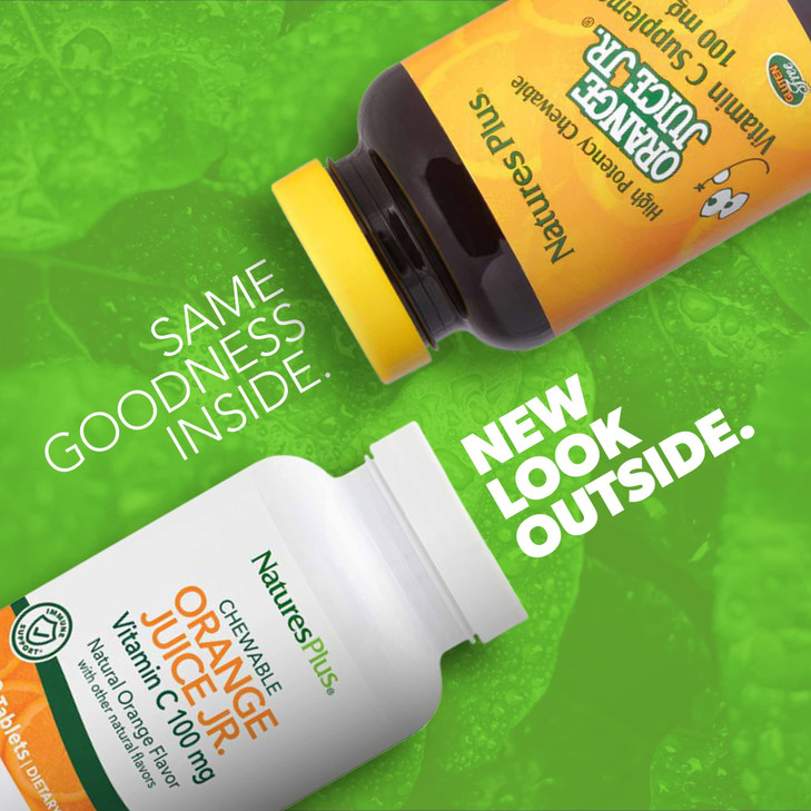 NaturesPlus Orange Juice Jr. - 180 Chewable Tablets - 100 mg Vitamin C - Immune System Support - Gentle on The Stomach - Vegan, Gluten Free - 180 Ser