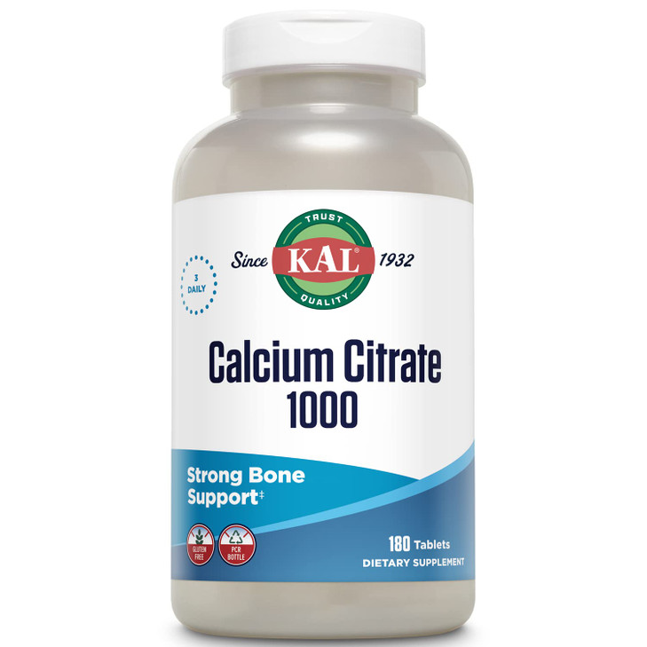 KAL Calcium Citrate 1000mg, Calcium Supplements for Women and Men, Bone Health, Teeth, Nervous, Muscular & Cardiovascular System Support, Gluten Free
