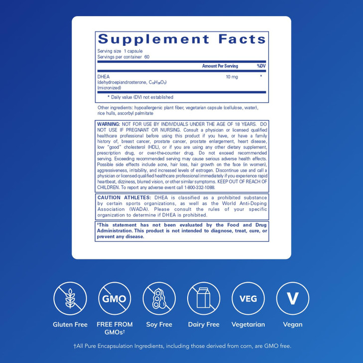 Pure Encapsulations DHEA 10 mg - Adrenal Supplement for Immune Support, Metabolism & Hormone Balance - with Micronized DHEA - 60 Capsules