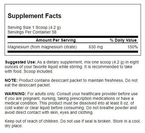 Swanson 100% Pure Magnesium Citrate Powder - Unflavored 630 mg 8.6 oz Pwdr