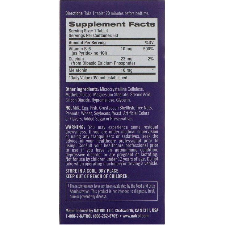 Natrol Advanced Sleep Melatonin Tablets, Maximum Strength 10 mg 60 ea