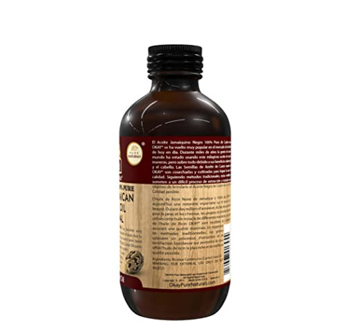 OKAY Pure Naturals Black Jamaican Castor Oil - Castor Oil for Hair Health, Moisture for Skin, Body, Scalp, Eyelashes, Eyebrows, for Men & Women - 4 o
