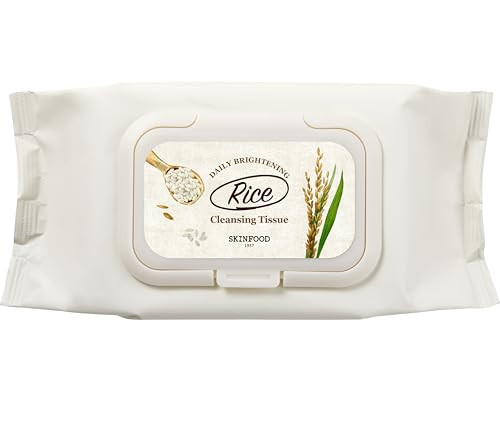 SKINFOOD Rice Cleansing Wipes - Daily Hypoallergenic Rice Nourishing Makeup Remover Tissue Wipe - Facial Skin Clear & Refreshed - Korean Beauty Face