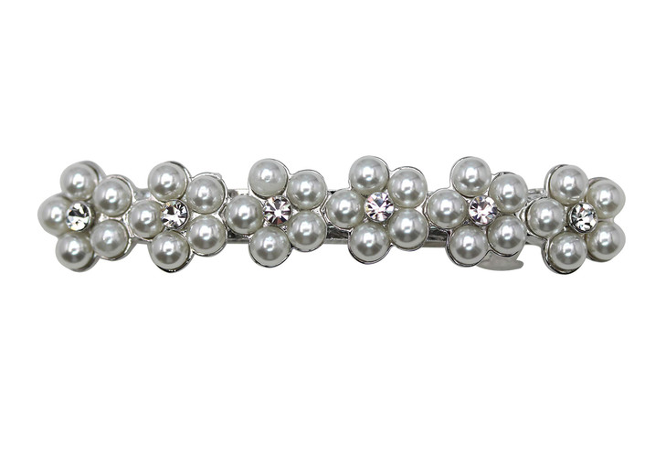 Faship Malibu Blue Teal Rhinestone Crystal Pearls Floral Small Hair Barrette Clip