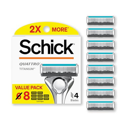 Schick Quattro Titanium Razor Refills, 8ct | Schick Razor Blades Refills, Razor Blades for Men, Shaving Blades for Men, Quattro Razor Refill, 4 Blade