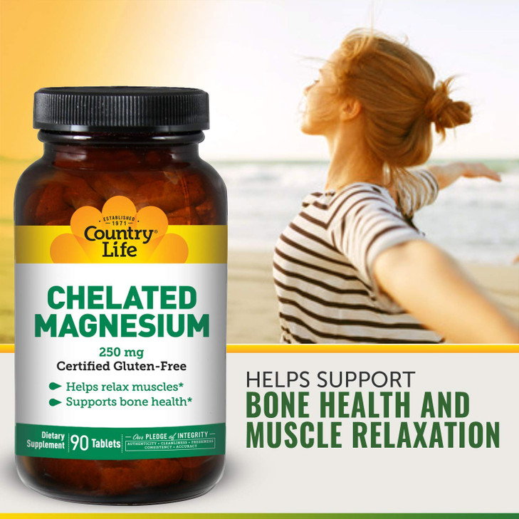 Country Life Chelated Magnesium 250 mg, 90 Tablets