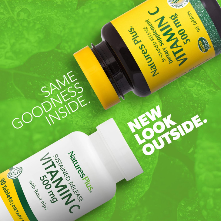 NaturesPlus Vitamin C 500 mg with Rose Hips - 90 Sustained Release Tablets - Supports Immune Health, Energy & Antioxidant Protection - Gluten Free, V