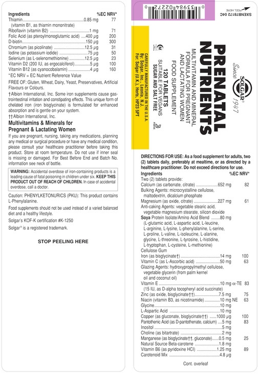 Prenatal Nutrients Solgar 120 Tabs