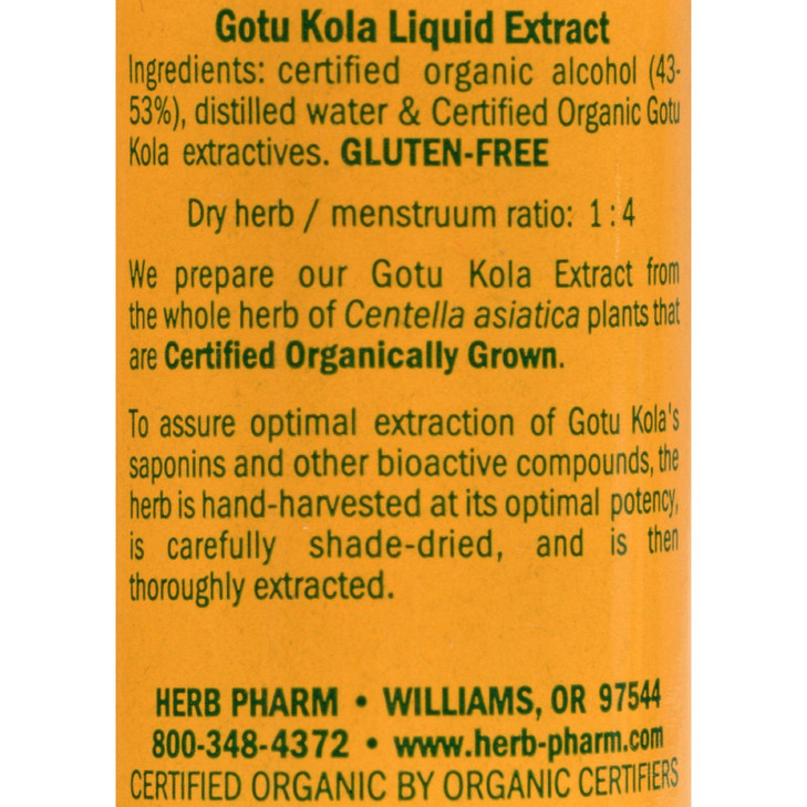 Herb Pharm Certified Organic Gotu Kola Liquid Extract for Musculoskeletal System Support, 1 Fl Oz