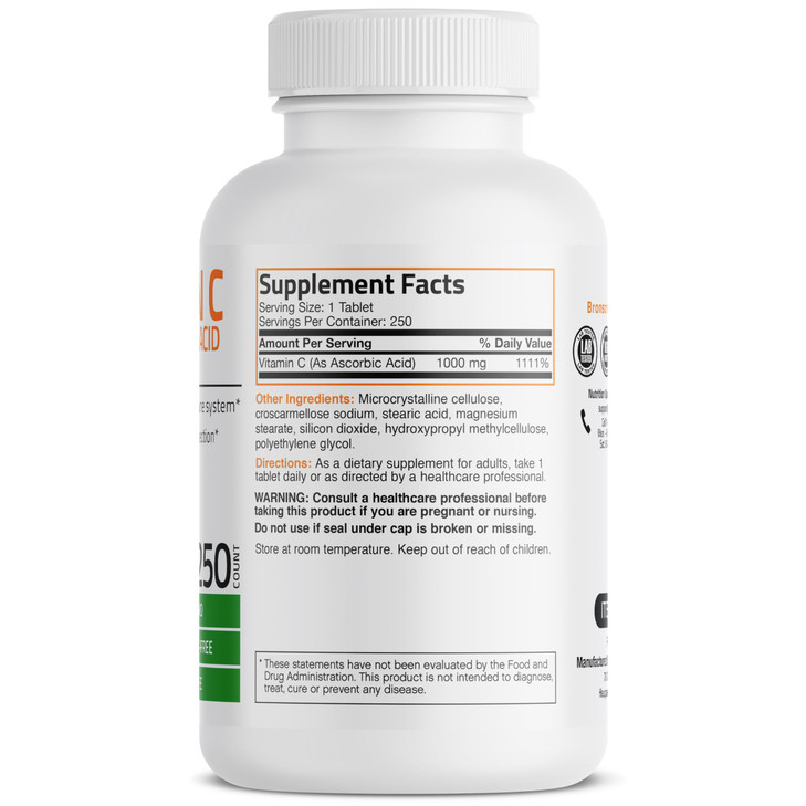 Bronson Vitamin C 1000mg Premium Non-GMO Ascorbic Acid Tablets, 250 Count