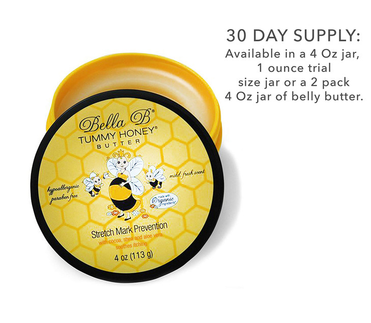 BELLA B Tummy Honey Butter 4 oz 1 Pack - Tummy Butter with Natural & Organic Ingredients - Pregnancy & Baby Safe - Use Daily for Fading Stretch Marks