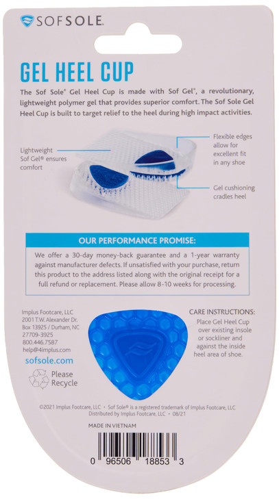 Sof Sole Men's Gel Heel Cup Shoe Insoles, Men's Size 7-12