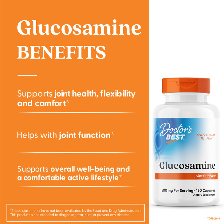 Doctors BEST Glucosamine, Joint Support, Non-GMO, Gluten Free, Soy Free, 1500 mg Per Serving, 180 Capsules