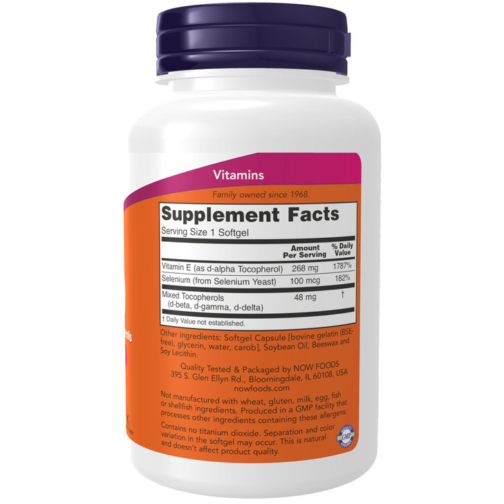 NOW Supplements, Vitamin E-400 IU, Mixed Tocopherols, Antioxidant Protection*, 100 Softgels