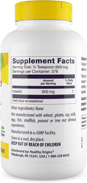 Healthy Origins Inositol Powder, 227 g - for Skin, Hair & Nail Health - Vitamin B8 Powder Supplement - Part of The B Complex Family - Vegan, Non-GMO