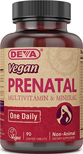 DEVA Vegan Prenatal Multivitamin and Mineral Supplement - Once-Per-Day Formula - Vitamins A, C, D, E, K, B Complex, with Folate & Chelated Iron - 90