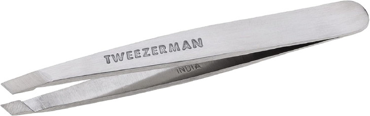 Tweezerman Mini Slant Tweezer - Tweezers for Eyebrows, Travel Tweezers for Eyebrows, Facial Hair (Classic Stainless)