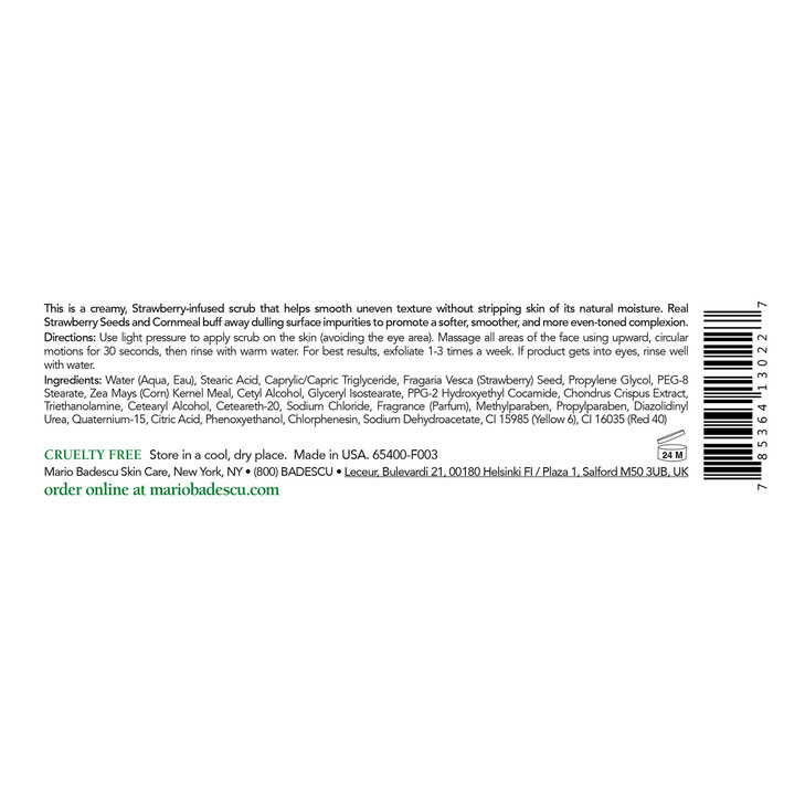 Mario Badescu Strawberry Face Scrub for All Skin Types | Facial Scrub that Refines Dull Skin |Formulated with Strawberry Seed & Cornmeal| 4 OZ