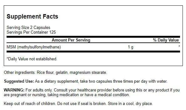 Swanson Msm 500 Milligrams 250 Capsules