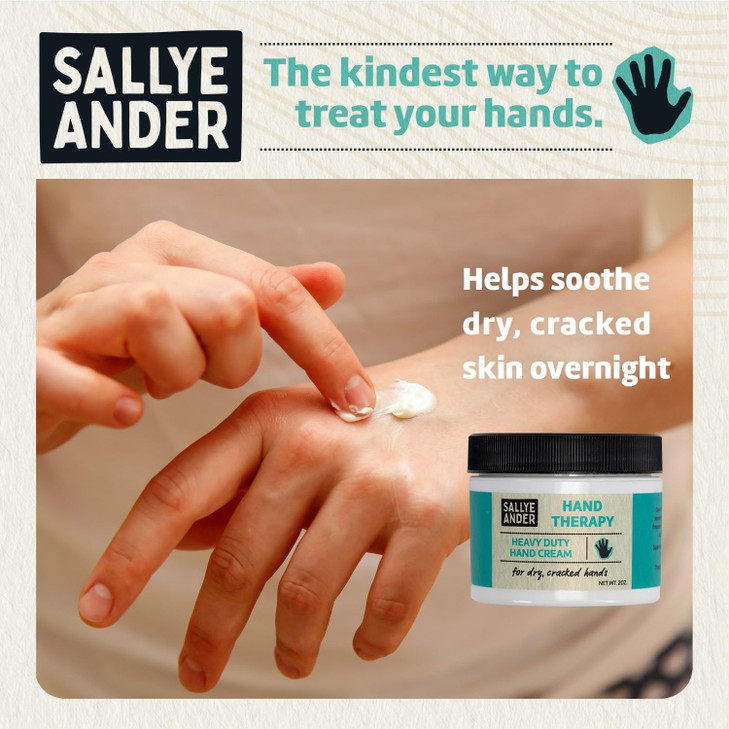 SALLYEANDER Heavy Duty Hand Therapy Cream - 2oz - Best Hand Cream for Dry Cracked Hands - Moisturize Dry Skin - Scented with Natural Essential Oils -