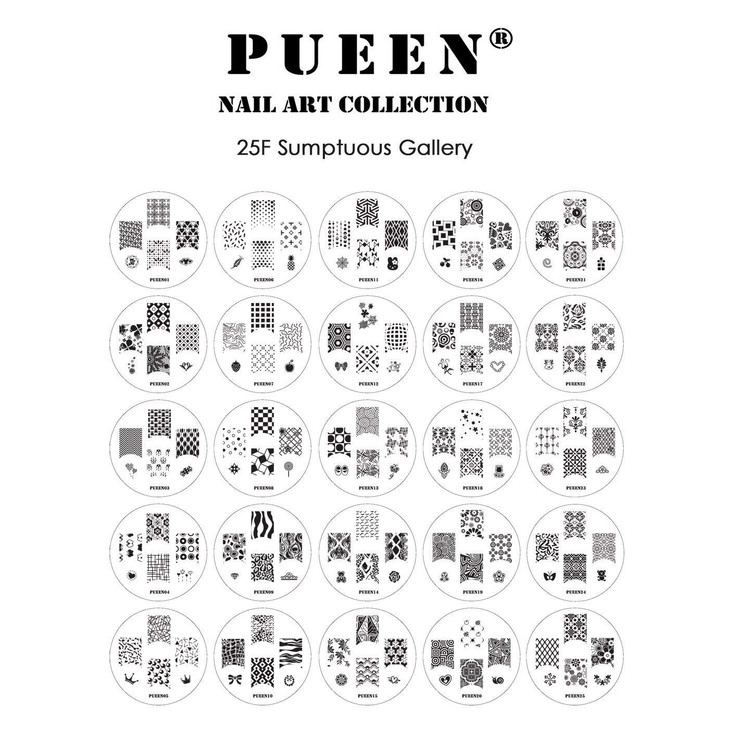 PUEEN Nail Art Stamp Collection Set 25F - NEW Unique Set of 25 Nailart Polish Stamping Manicure Image Plates Accessories Kit (Totaling 150 Images) -