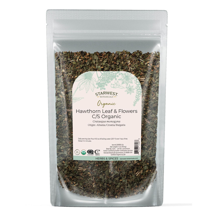 Starwest Botanicals Organic Hawthorn Leaves & Flowers - Dried Loose Leaf Herb for Tea, Natural Wellness Support for Women & Men, Cut & Sifted, Certif