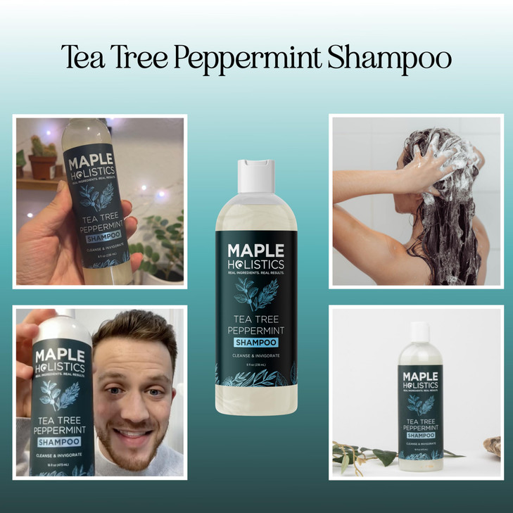 Rosemary Tea Tree Mint Shampoo - Clarifying Shampoo for Build Up and Flakes with Deep Cleansing Peppermint Oil and Tea Tree Essential Oil for Dry Sca
