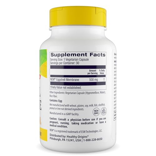 Healthy Origins Eggshell Membrane 500 mg (NEM, Non-GMO, Gluten Free, Joint Support), 30 Veggie Caps