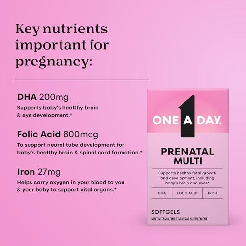 One A Day Prenatal Vitamins- Folic Acid, Iron, Omega- 3 (DHA), Pregnancy Vitamins for Women, Prenatal Multivitamin for Mom and Baby Support, Pregnanc