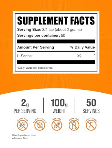 BulkSupplements.com L-Serine Powder - Serine Supplement, Amino Acid Powder - Unflavored & Gluten Free, 2g per Serving, 100g (3.5 oz) (Pack of 1)