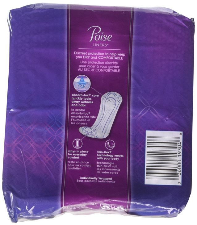 Poise Liners for Light Bladder Leakage, Long Length, Very Light Absorbency, 44 Count (Pack of 2)