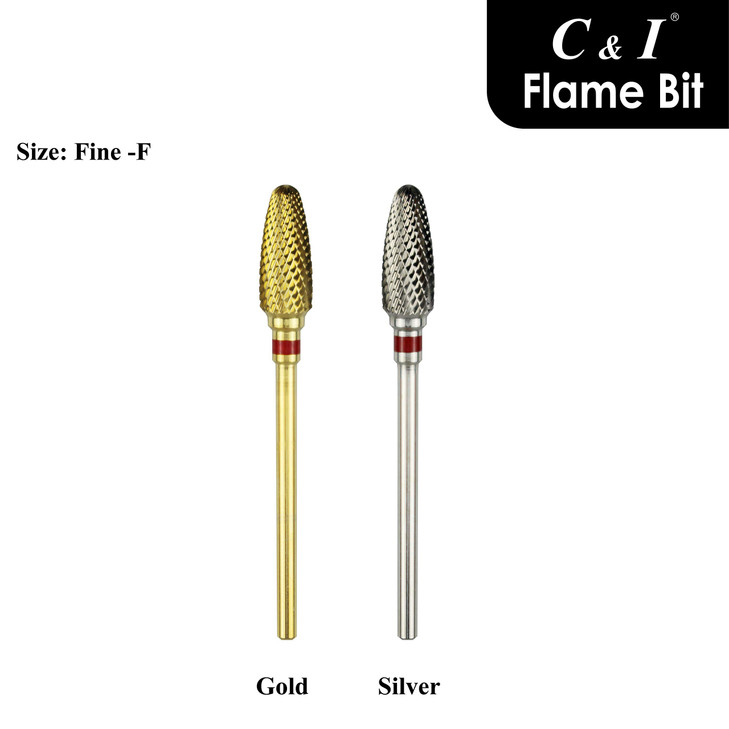 C & I Flame Bit Carbide Nail Drill for Electric Manciure Drill Machine of Nail Beauty (Grit Fine, Gold)
