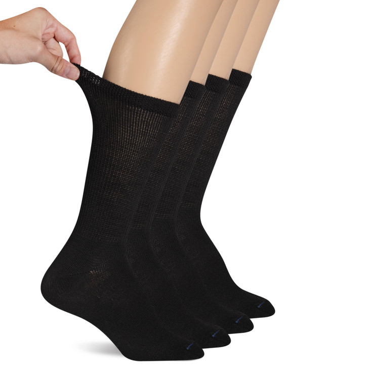 Dr. Scholl's Men's 4 Pack Diabetic and Circulatory Non-binding Crew Casual Sock, Black, Shoe Size 13-15 US