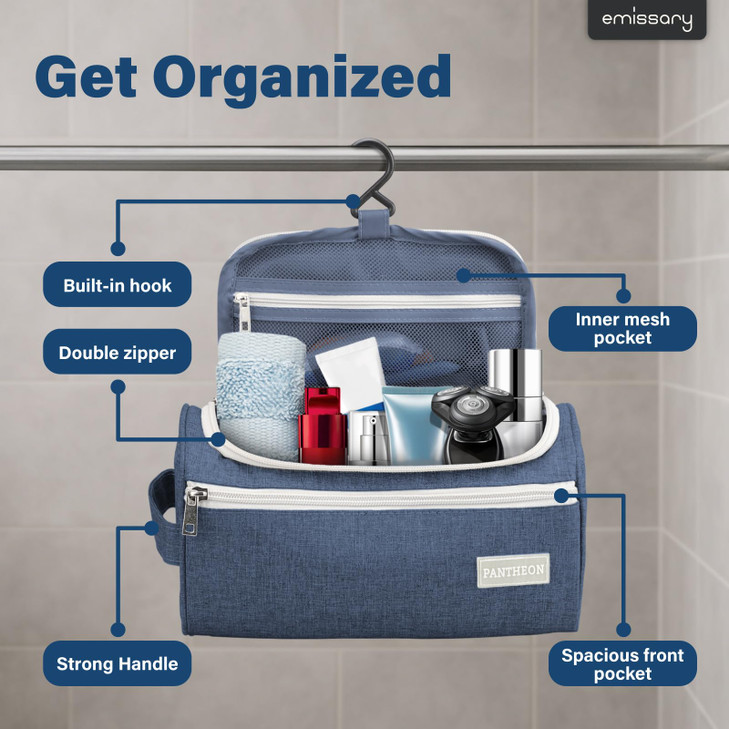 Pantheon Men's Toiletry Bag - Travel Toiletry Bag Wash Bag Hanging Dopp Kit Shaving Kit for Bathroom Shower - Mens Travel Bag Hanging Toiletry Organi