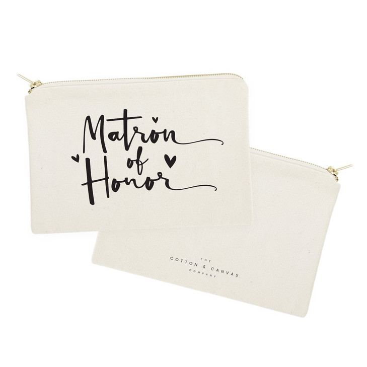 The Cotton & Canvas Co. Matron of Honor Wedding Cosmetic Bag, Bridal Party Gift and Travel Make Up Pouch
