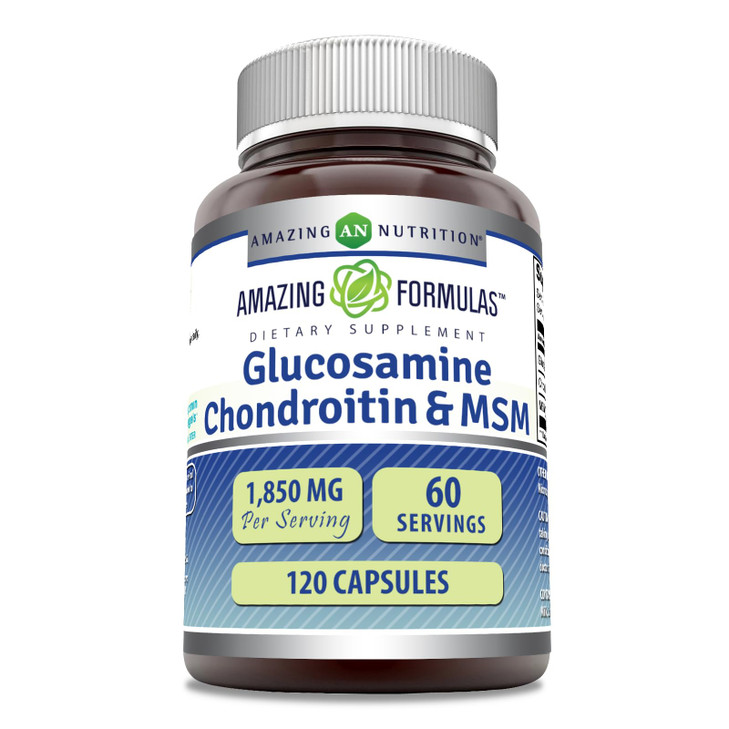 Amazing Formulas Glucosamine Chondroitin MSM 1850 mg Per Serving Capsules Supplement | Non-GMO | Gluten Free | Made in USA (120 Count)
