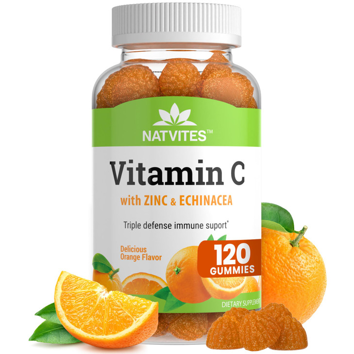 Vitamin C and Zinc Gummies for Adults with Echinacea and Rose Hips  Orange Flavored Gummy Vitamins for Women & Men  Immune Support Supplement  Non