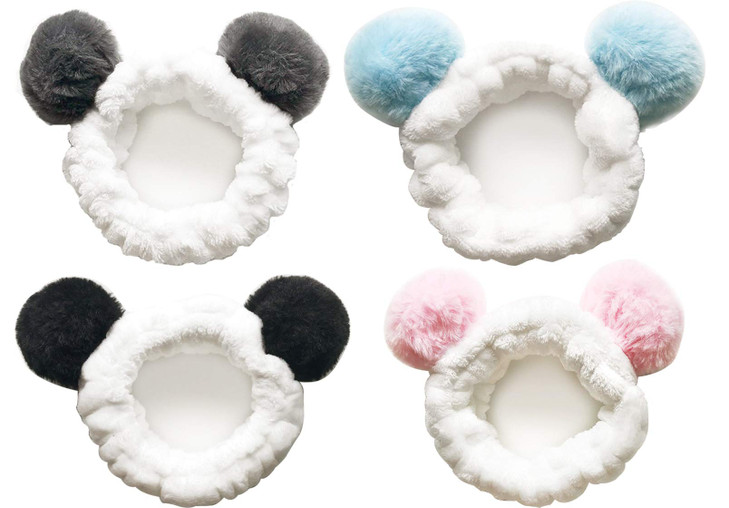 CRIZAN 4 Pack Cute Plush Panda Bear Ear Hair Band for Washing Face, Beauty Spa Facial Headband, Makeup Running Sport Headband for Women's Hair, Hair