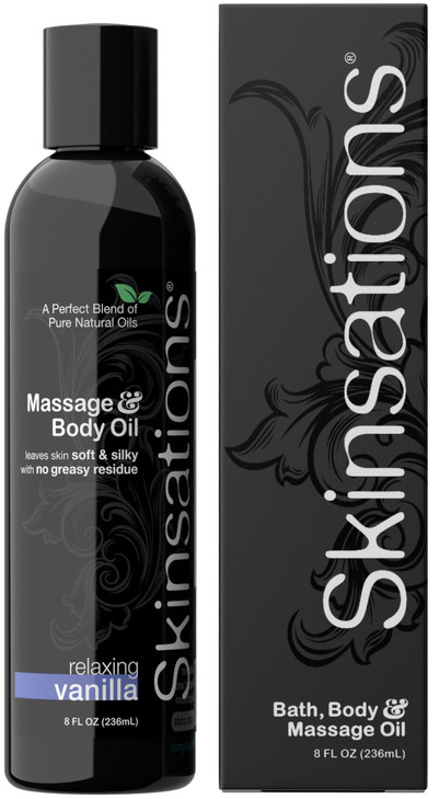 Skinsations - Vanilla Massage Oil for Massage Therapy - 8oz | Body Oil for Relaxation, Sore Muscles & Aromatherapy | Sweet Almond, Coconut, Jojoba &