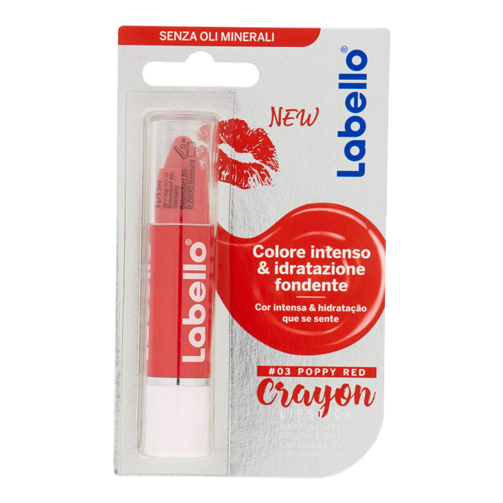Labello Poppy Red Crayon Lipstick - Colour Lip Balm with Natural Oils