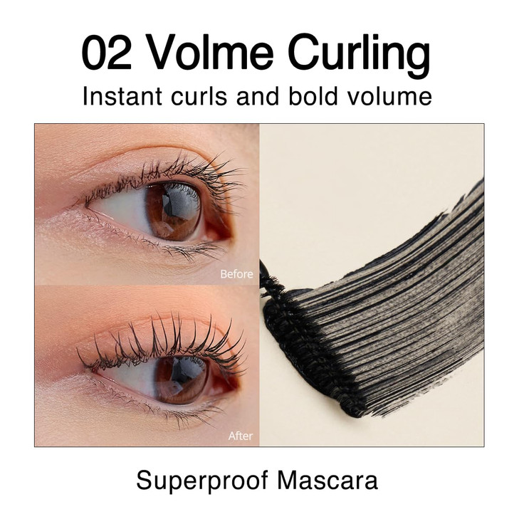 CLIO Kill Lash Superproof Mascara, Waterproof Mascara Black, Volumizing for Natural Curling Eyelash, Long-Lasting, Clump & Smudge-Free, for Sensitive