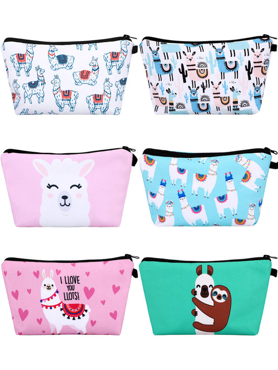SATINIOR 6 Pcs Llama Gifts for Women Llama Makeup Bag 5.3 x 8.7 Inch Alpaca Pouch Cosmetic Bag for Winter Christmas Women Stocking Stuffers(Cartoon D