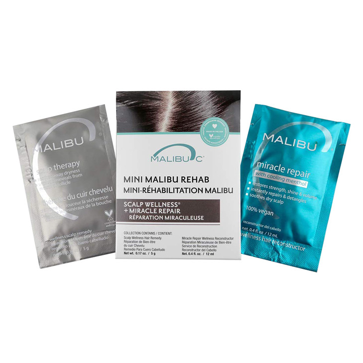 Malibu C Mini Malibu Rehab Scalp Wellness - Contains 2 Hair Remedy Packets - Miineral & Oil Infused Deep Conditioner and Scalp Rejuvenating Hair Care